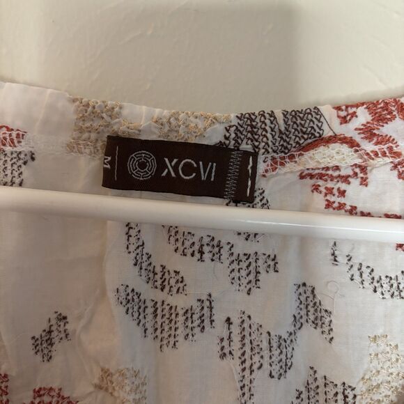 XCVI Tunic Medium Embroidered Tunic Top Boxy Drawstring Cottagecore Boho - Picture 3 of 5